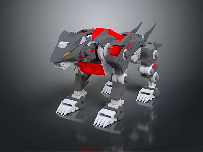Smart Machine Mechanical Dinosaur Robot Design With Red And Gray Features 3d model