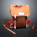 Stylish Orange And Brown Leather Backpack With Adjustable Straps And Front Pocket 3d model