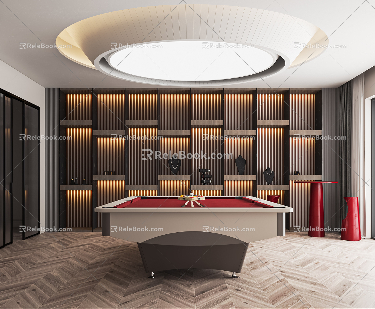 Modern billiard room fitness room recreation room fitness equipment decoration cabinet 3d model