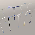 Outdoor Street Lights In Different Styles With Curved Poles And Blue White Yellow Accents
