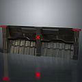 Futuristic Metal Barrier Structure With Red Accents X Mark And Grille Design