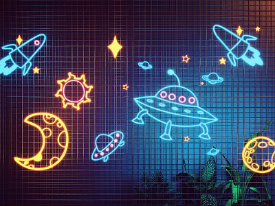 Industrial LOFT Decorative Light Spaceship Neon Light 3d model