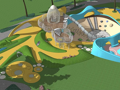 Fun Children's Play Area With Slide Climbing Structure Green Grass And Colorful Design 3d model