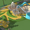 Fun Children's Play Area With Slide Climbing Structure Green Grass And Colorful Design