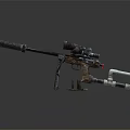 Long Range Sniper Rifle Featuring Telescopic Sight Tripod Stand Metallic Barrel and Ammunition Bullets