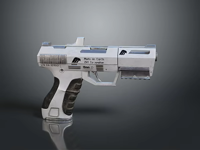 Futuristic Silver Pistol With Black Textured Grip And Nexus 7 Tech Design 3d model