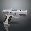 Futuristic Silver Pistol With Black Textured Grip And Nexus 7 Tech Design