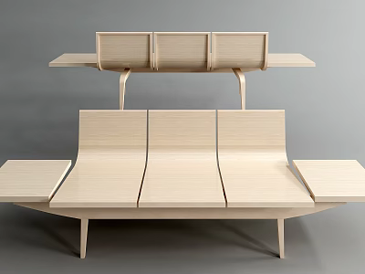 Modern Wooden Public Chair With Multiple Seats Integrated Armrests Ergonomic Backrest And Durable Structure 3d model