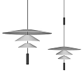 Modern Minimalist Pendant Lights With Layered White Shades And Black Rods Design