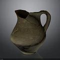 Sculptural Carving Of Ancient Handcrafted Clay Jug With Cracked Handle And Details