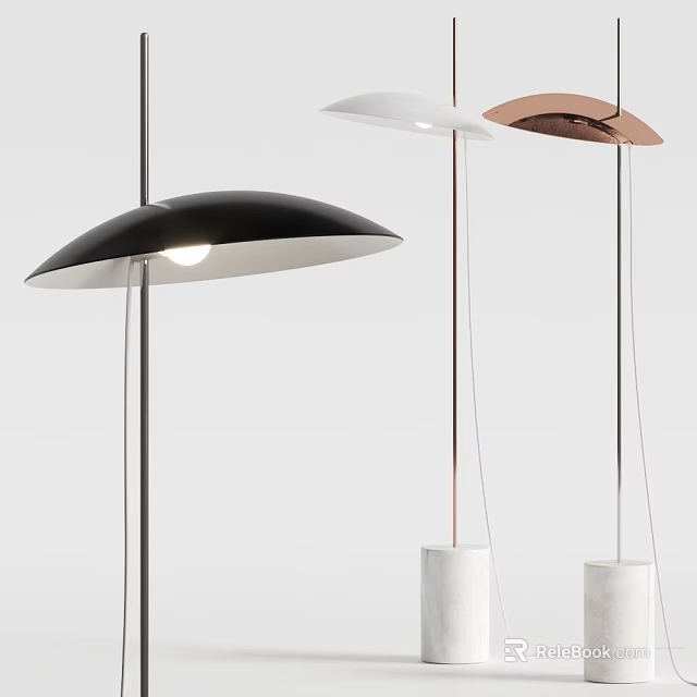 Modern Floor Lamps With Black White Copper Hemispherical Shades And White Cylindrical Bases 3d model 