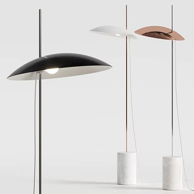 Modern Floor Lamps With Black White Copper Hemispherical Shades And White Cylindrical Bases 3d model