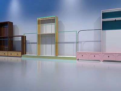 Display Shelves with Wooden Metal Frame Glass Door and Pink Accent Units 3d model