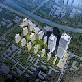 Aerial Planning of Modern Urban High Rise Buildings with Green Spaces and River