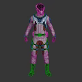 Futuristic Character In White Brown Protective Spacesuit With Helmet And Straps