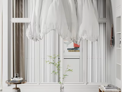 Bright Floor-to-Ceiling Window Interior Design With White Curtains Green Plant And Natural Light 3d model