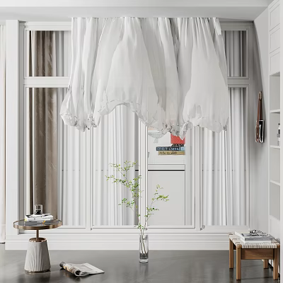 Bright Floor-to-Ceiling Window Interior Design With White Curtains Green Plant And Natural Light 3d model