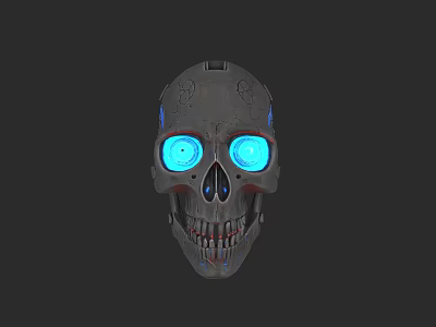 Cybernetic Skull Game Movie Character With Glowing Blue Eyes And Metallic Features 3d model