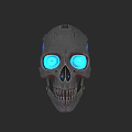 Cybernetic Skull Game Movie Character With Glowing Blue Eyes And Metallic Features