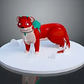 Red Furred Creature Character With Green Accessory Standing On White Platform And Grass