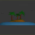 Tropical Island Terrain With Lush Palm Trees And Blue Surrounding Water