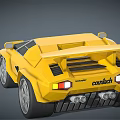 Yellow Low Poly Style Sports Car With Large Wheels And Rear Spoiler