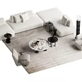 Modern White Sofa And Coffee Table Set With Side Tables Chairs And Rug 3d model