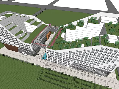 Modern Office Building Design Featuring Green Roof Courtyard And Glass Windows 3d model