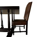 Dark Wooden Dining Table Set With Leather Upholstered Chair And Sturdy Legs