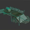 Wooden Platform Structure With Metal Railings Stone Support And Construction Elements