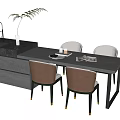 Modern Dining Table Set With Four Chairs Kitchen Island Sink Faucet And Potted Plant