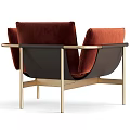 Red Velvet Single Sofa With Gold Metal Frame And Black Accents Modern Design