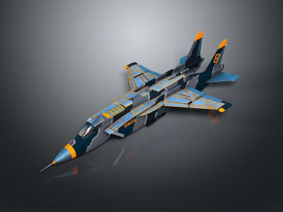 Modern Fighter Jet With Blue Orange Color Scheme And Number 8 3d model