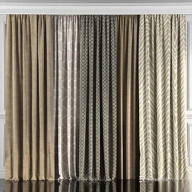 Various Curtains with Different Patterns and Colors for Modern Home Decor 3d model 