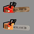 Two Red And Orange Chainsaw Weapons With BLAME Logo Design Features