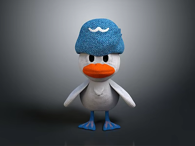 Adorable Duck Shaped Plush Doll With Blue Hat Orange Beak And White Body 3d model