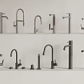 Various Modern Faucet Designs With Different Shapes And Metallic Finishes Displayed