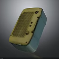 Vintage Electronic Appliance in Yellow Blue Color with Ventilation Grille and Control Knobs