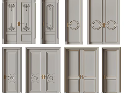 Elegant Double Doors With Decorative Panels And Golden Handles In Various Styles 3d model