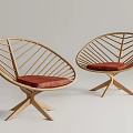 Leaf Shaped Wooden Leisure Chairs With Red Cushion And Crossed Legs