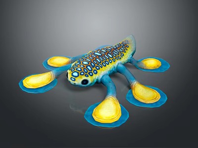 Colorful Blue And Yellow Spotted Octopus Character With Yellow Tipped Tentacles 3d model