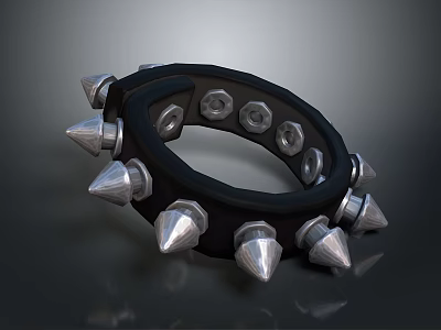 Black Ring Shaped Lifestyle Accessory With Silver Spikes And Metal Bolts 3d model