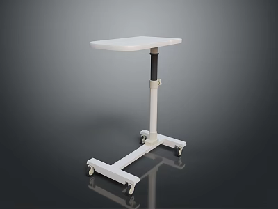 White Mobile Dining Table With Black Adjustable Height Pole And Wheeled Base 3d model