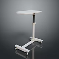 White Mobile Dining Table With Black Adjustable Height Pole And Wheeled Base