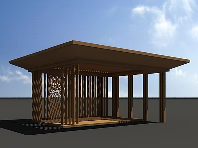 Modern Open Wooden Garden Pavilion With Square Roof Lattice Panels And Columns 3d model