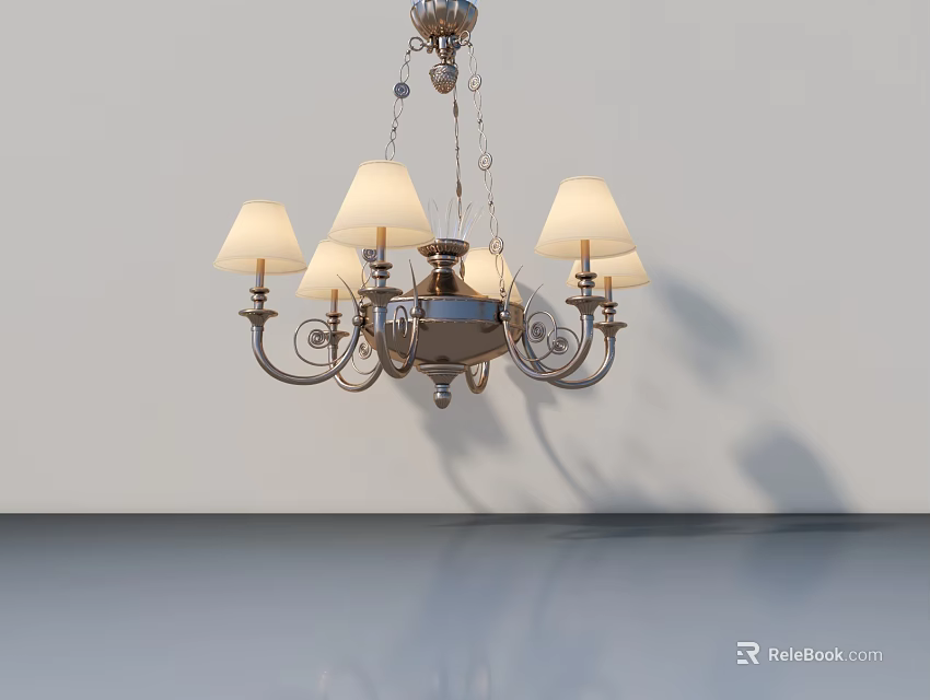 Classic Hinged Door Design With Multiple Lampshade Chandelier And White Wall 3d model 