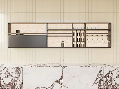 Wall Mounted Kitchen Cabinets With Storage On Tile Wall 3d model