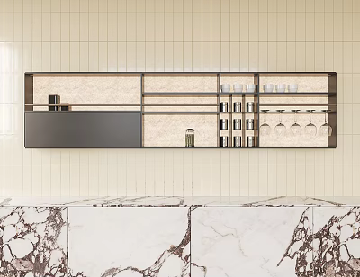 Wall Mounted Kitchen Cabinets With Storage On Tile Wall 3d model Wall Mounted Kitchen Cabinets With Storage On Tile Wall 3d model