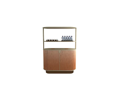 Modern Wooden Sideboard With Cabinet Doors And Open Shelf Displaying Bottles 3d model