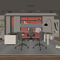 Modern Office Interior Design With Desk Chairs Plant And Lighting Elements 3d model